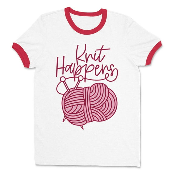 Knit Happens Ringer Tee Shirt Unisex X-Large White/Red