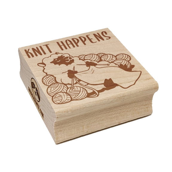 Knit Happens Sheep with Yarn Square Rubber Stamp Stamping Scrapbooking Crafting - Large 2.75in