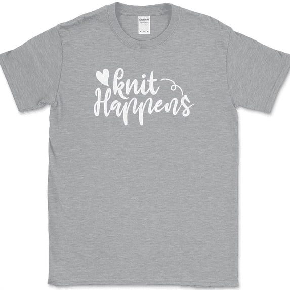 Knit Happens T-Shirt Funny Knitting Sewing Crafting Hobby Gift Text Tee - Heather Grey, 3XL