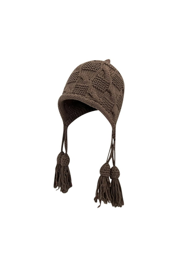 Knit Hat for Women Fashion Cover Ears Crochet Peruvian Hat Ear Flap Tassel Winter Warm Beanie Skull Cap