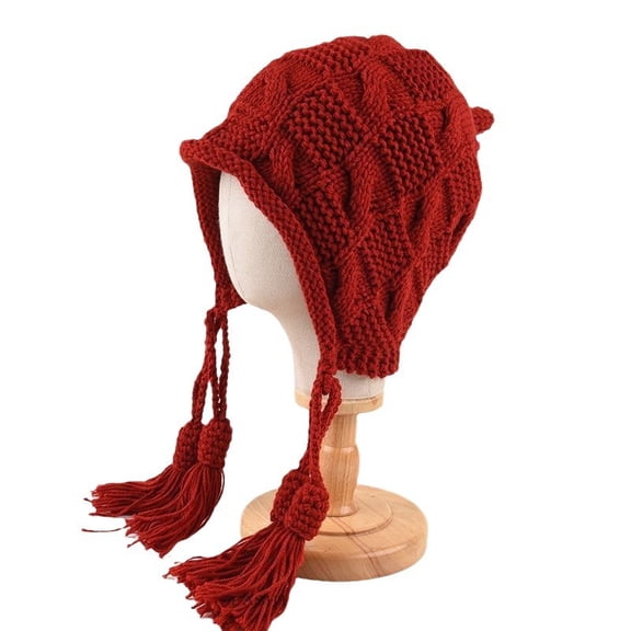 Knit Hat for Women Fashion Cover Ears Crochet Peruvian Hat Ear Flap Tassel Winter Warm Beanie Skull Cap