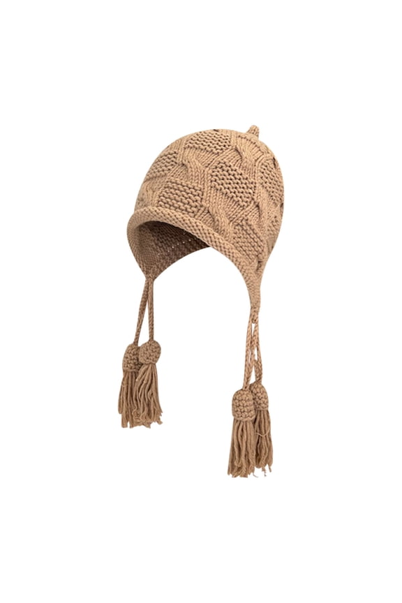 Knit Hat for Women Fashion Cover Ears Crochet Peruvian Hat Ear Flap Tassel Winter Warm Beanie Skull Cap