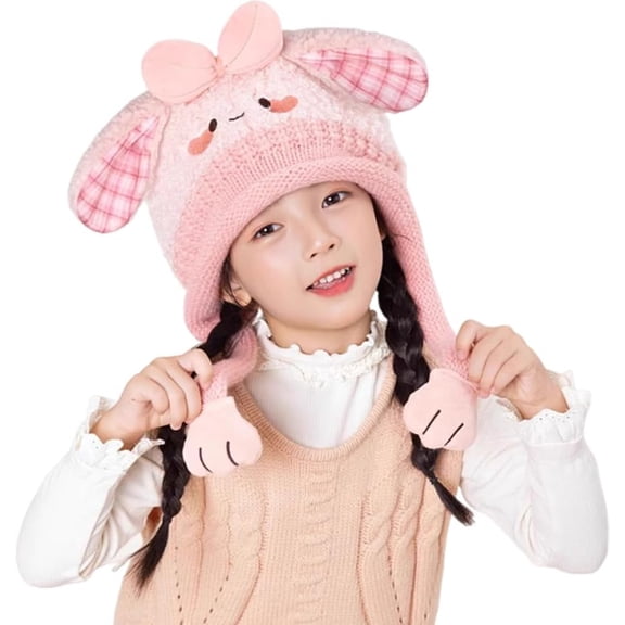 Knit Hats Winter Fleece Lining Skiing Winter Caps for Boys Girls Cute Animal Character with Warm Ear Flap