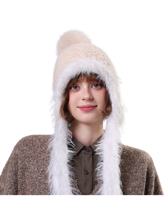 Knit Hats for Women Winter Fleece Lined Braided Y2k Beanie Toboggan Hats Fleece Lined Hooded Beanie Hats Cuff Beanie Hat Peruvian Cover Ears Beanie Hat Thermal Hat Beige One Size