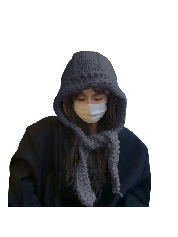 Knit Hats for Women Winter Women Knit Trapper Hat Winter Thicken Warm Hat Warm Skull Snow Cap Cuff Beanie Hat Earflap Hats Snowboard Beanie Winter Running Hat Gray One Size