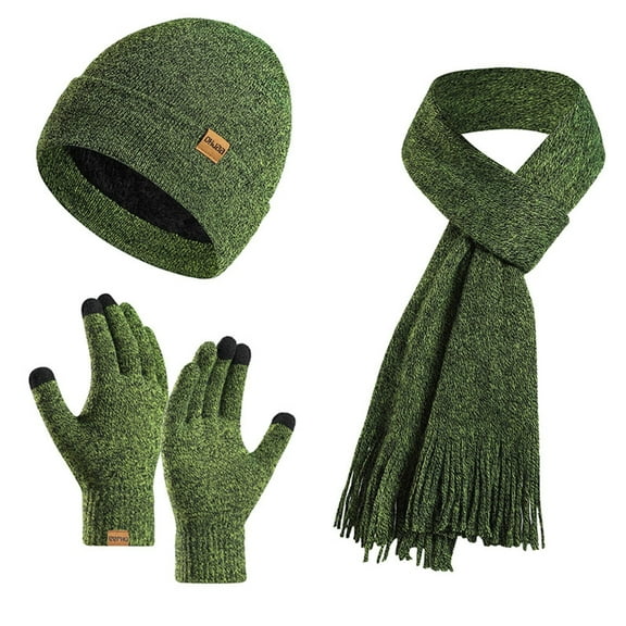 Knit Hats for Women Unisex Winter Hat Scarf Touchscreen Gloves Warmer Set Knit Lined Thermal Gloves Dark Green One Size