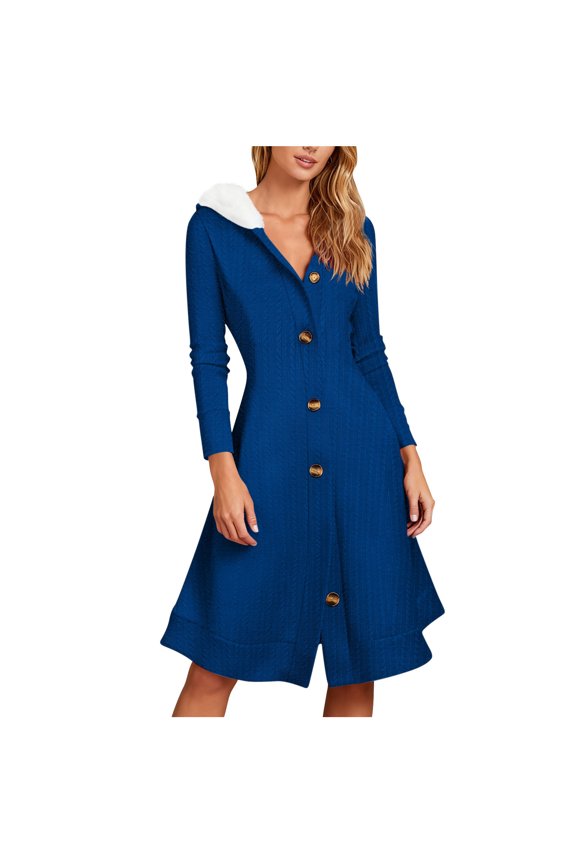 Knit Hooded Dress, Soft Sweater Material with Functional Side Pockets, Perfect for Football Games, Pumpkin Patches and Chilly Outdoor Activities Blue S