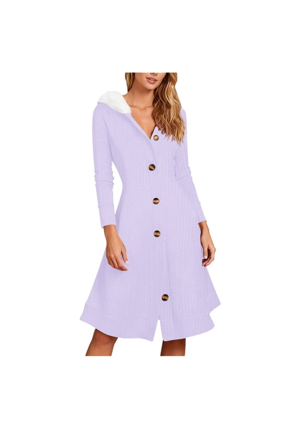Knit Hooded Dress, Soft Sweater Material with Functional Side Pockets, Perfect for Football Games, Pumpkin Patches and Chilly Outdoor Activities Light Purple XL