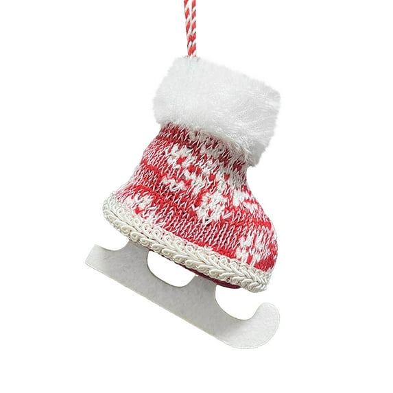 Knit Ice Skate Christmas Ornaments, 3D Plush Design with Blades for Hanging, Christmas Tree Decorations for Winter Sports Theme