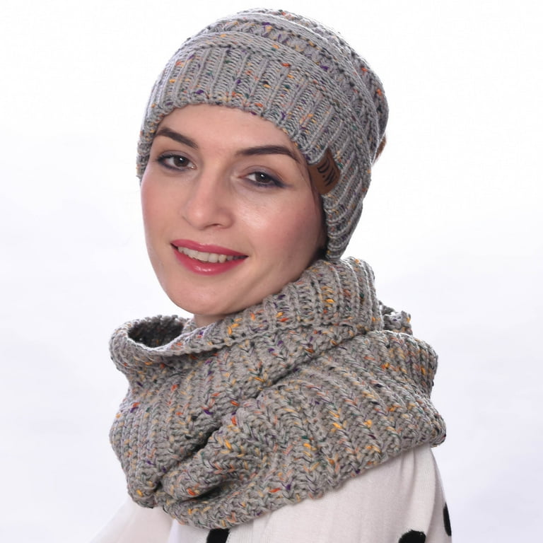 Knit Infinity Loop Scarf And Beanie Hat Set, Warm For The Winter
