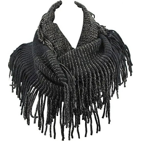 Knit Infinity Scarf – Women Woolen Warm Scarf with Fringes – Circle Loop Scarves