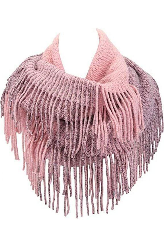 Knit Infinity Scarf – Women Woolen Warm Scarf with Fringes – Circle Loop Scarves