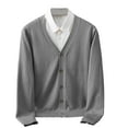 thumbnail image 1 of Knit Jacket Men Gray Button Down Long Sleeve Sweater V Neck Fall Winter Casual Solid Mens Fashion, 1 of 6