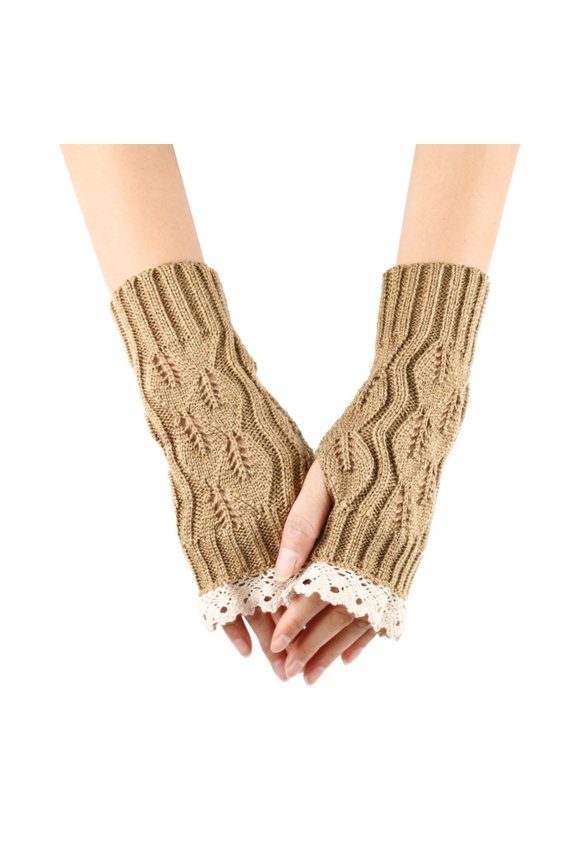 Knit Lace Gloves Girls Hollow Arm Sleeves Winter Autumn Fingerless Knit Mittens