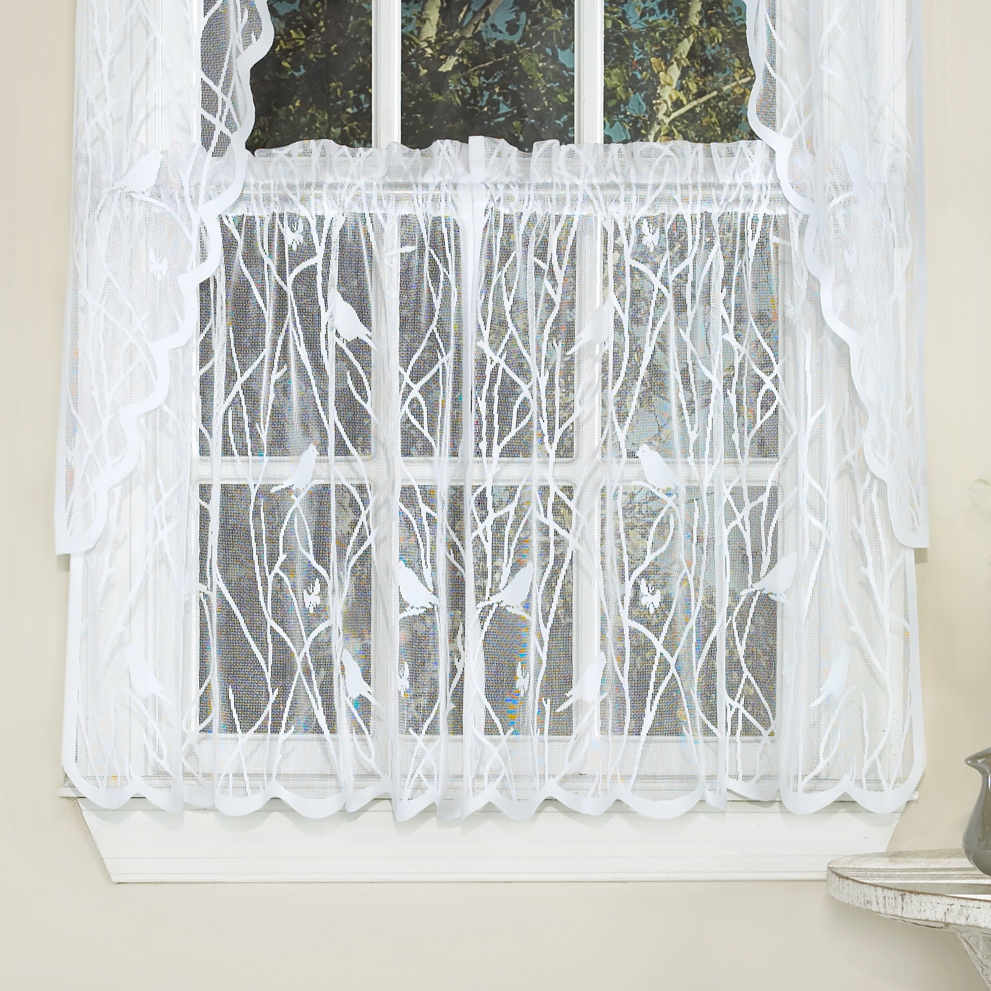 Knit Lace Song Bird Kitchen Window Curtain 24", 36" Tier Pair, 36" Swag Pair or 12" Valance