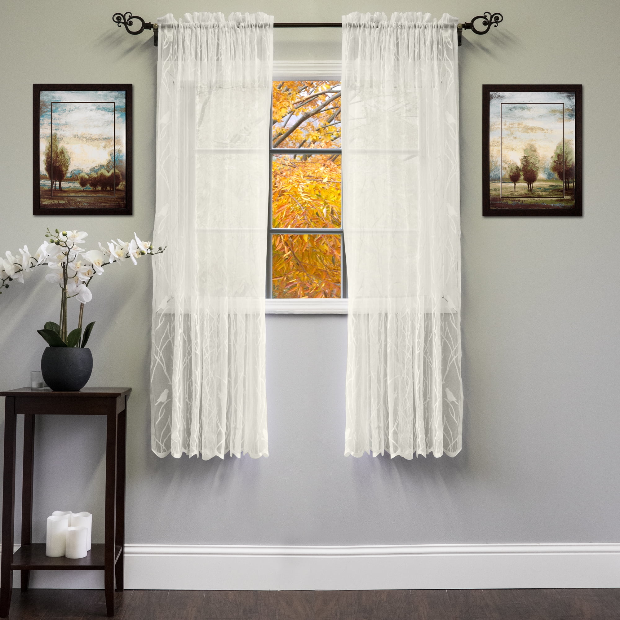 Knit Lace Song Bird Motif Window Curtain Panel 56"x 63"