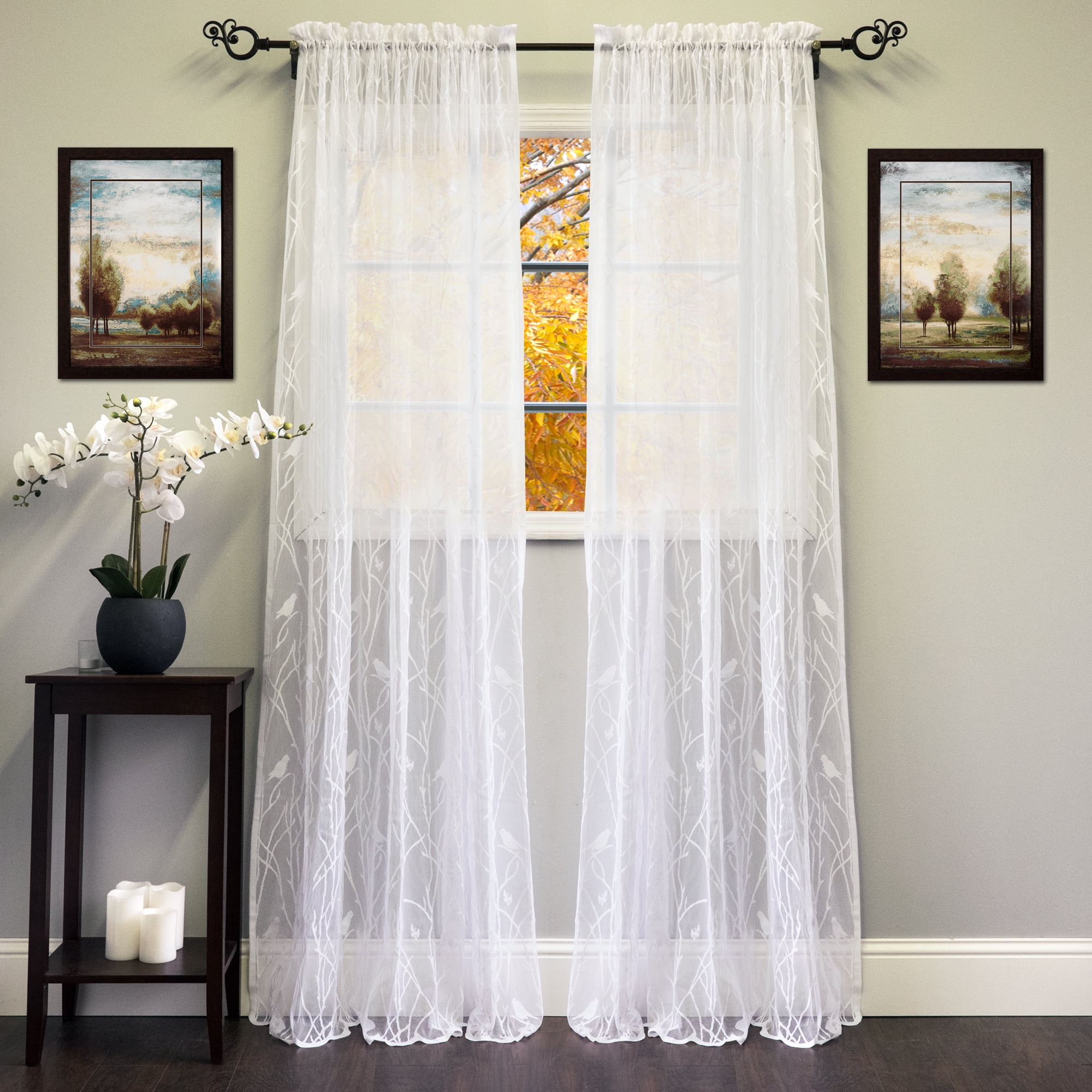 Knit Lace Song Bird Motif Window Curtain Panel 56"x 84"