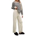 thumbnail image 1 of Knit Lounge Set for Women 2 Piece Striped Loungewear Sweater Cardigan and Wide Leg Pants Outfits Fall Casual Loose Suits (Beige Free Size), 1 of 4