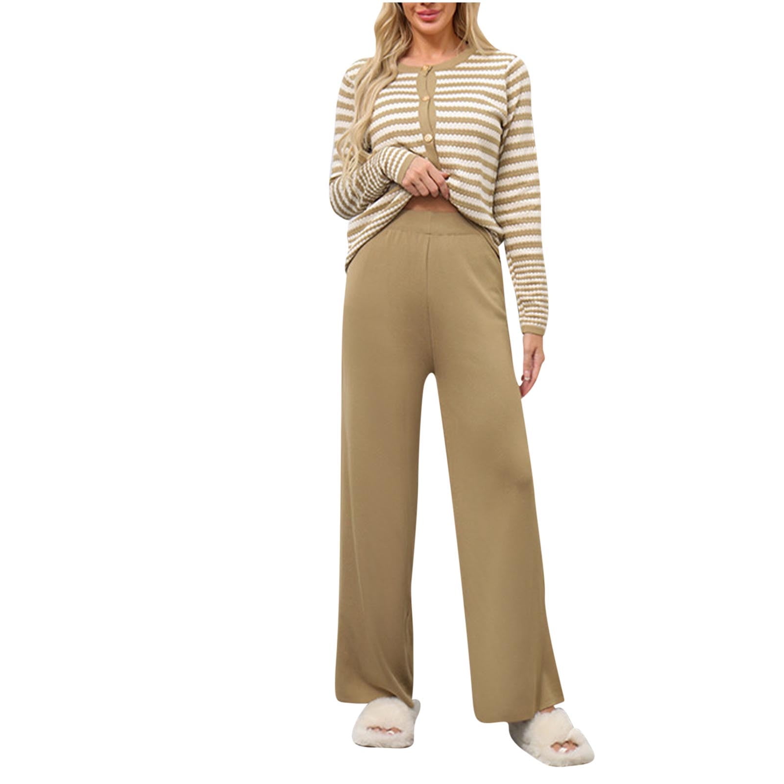 Knit Lounge Set for Women Piece Striped Loungewear Sweater