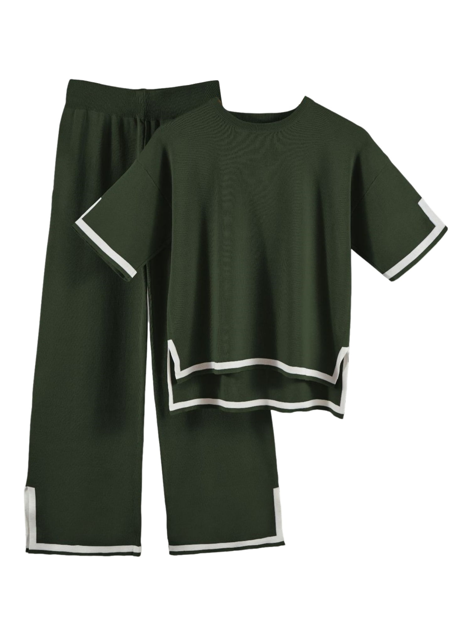 Slit Round Neck Top and Pants Lounge Set