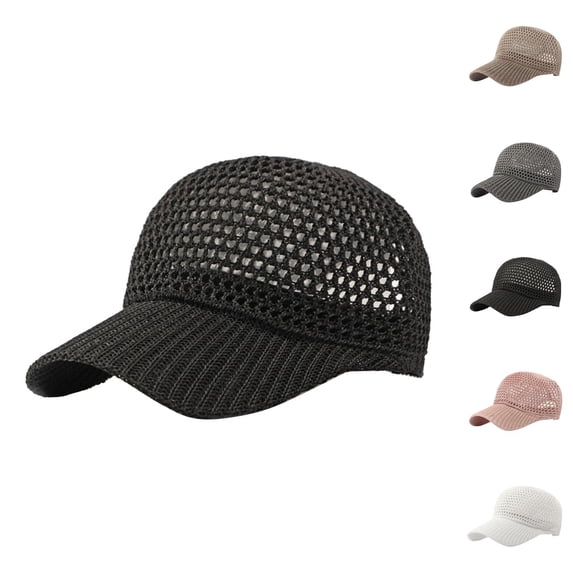 Knit Mesh Baseball Cap for Women Summer Yarn Trucker Hats Breathable Adjustable Foldable Sun Hat for Travel