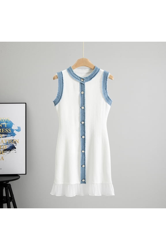 Knit Mid Length Pullover Dress High Waist Bodycon Color Block Design Round Neck Short Sleeve Summer Casual Workwear