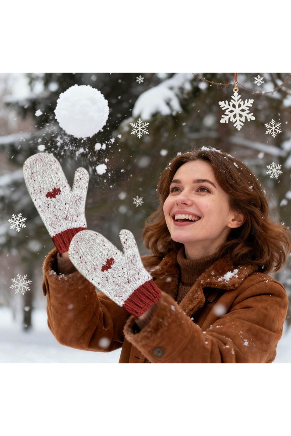 Knit Mittens With Heart Design Touchscreen Finger Tips Warm Winter For And Girls, Red