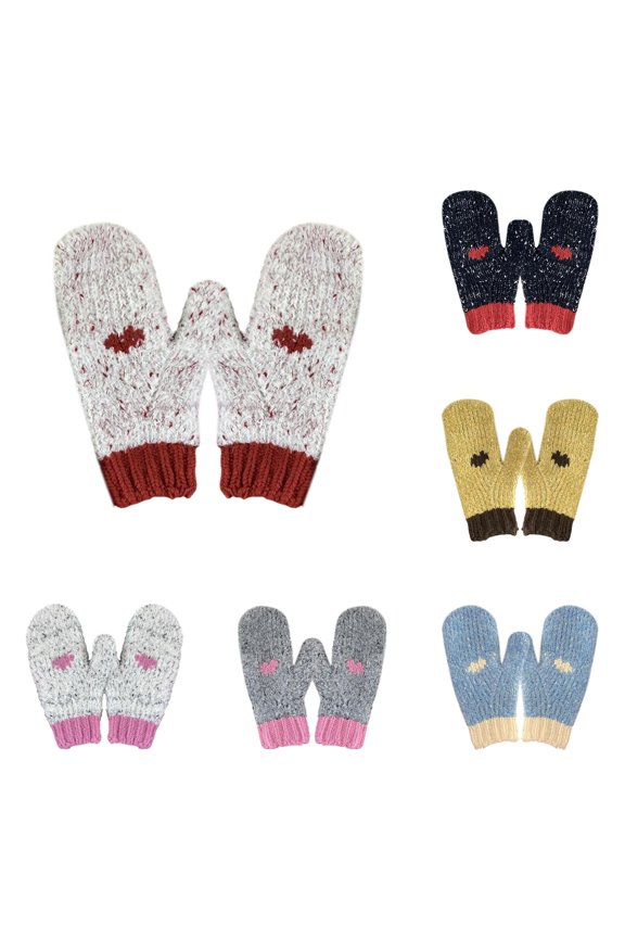 Knit Mittens with Heart Design Touchscreen Finger Tips Warm Winter for Girls