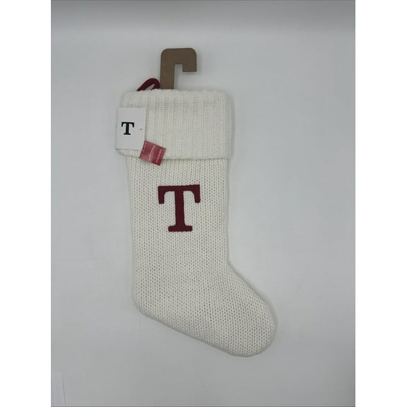 Target Wondershop White Knit Monogram Christmas Stocking 18" Initial Letter "T"