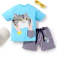 thumbnail image 1 of Knit N Knot Boys' Cat Printed Cotton T-shirt with Shorts | Casual Cotton Combo Set for Kids | Sky Blue | 1 set, 1 of 8