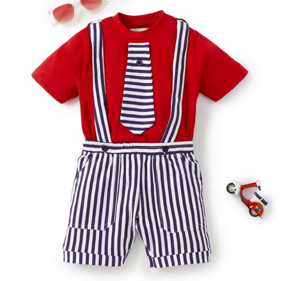 Knit N Knot Boys' Solid Cotton T-shirt with Gallace Shorts | Casual Cotton Combo Set for Kids | Red | 1 set | 3-4 Years