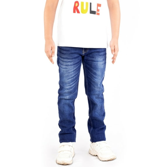 Knit N Knot Faded Indigo, Stretchable, Slim Fit Jeans with Adjustable Waist for Boys, 11-12 Years