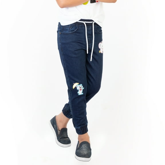 Knit N Knot Navy, Stretch, Relaxed Fit, Elastic Waist Denim Jogger with Applique for Boys, 7-8 Year