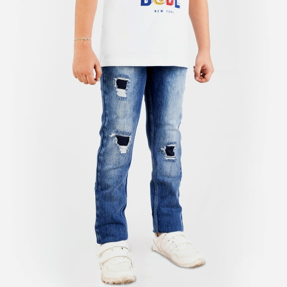 Knit N Knot Ripped Dark Blue, Stretch, Slim Fit Jeans with Adjustable Waist for Boys, 13-14 Years