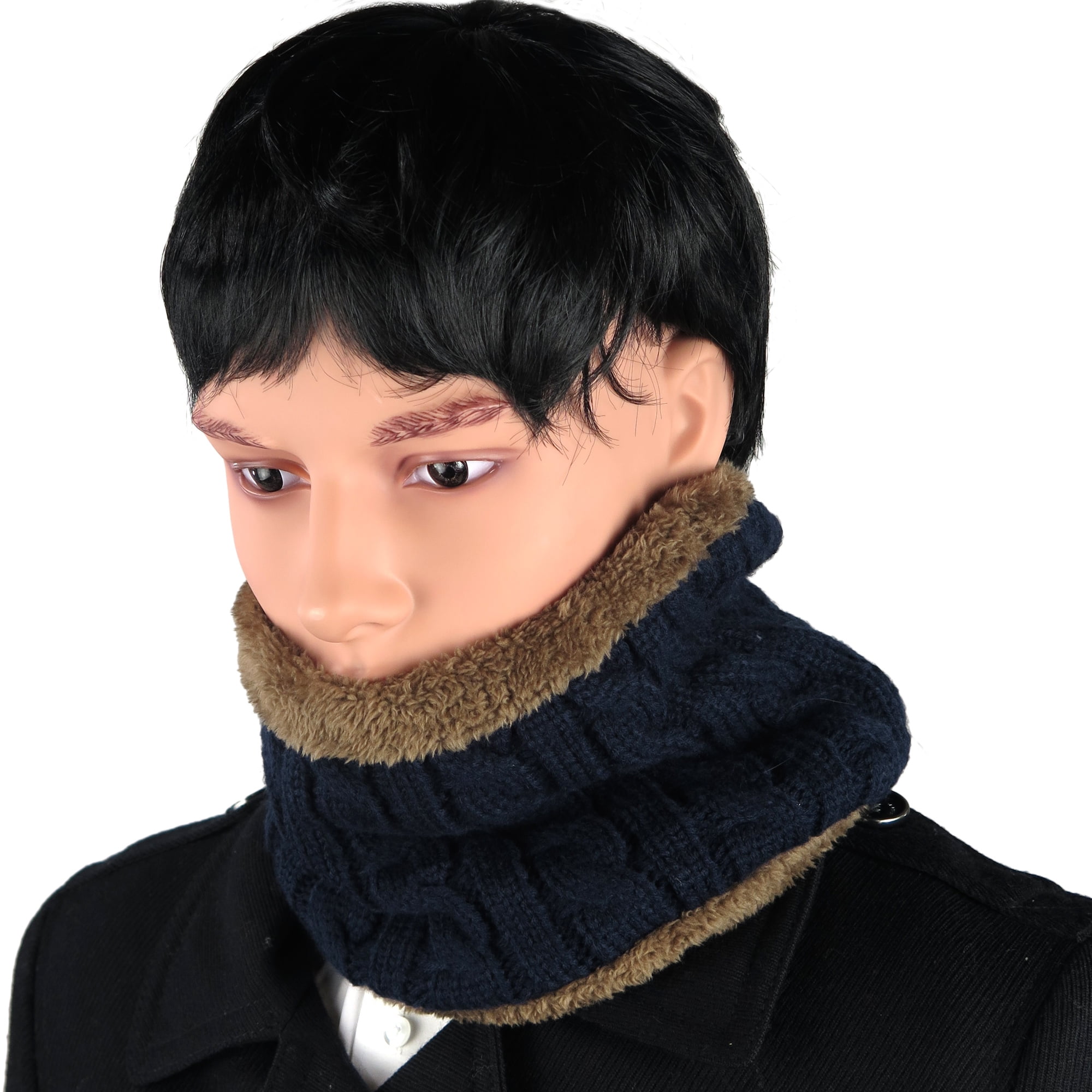 Knit Neck Warmer for Men Women, Thick Cable Knit Loop Scarf Fur Lined