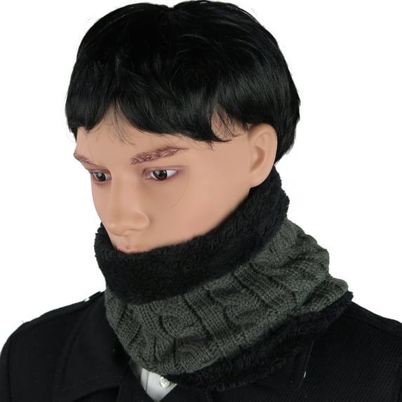 Knit Neck Warmer for Men Women, Thick Cable Knit Loop Scarf Fur Lined By Debra Weitzner