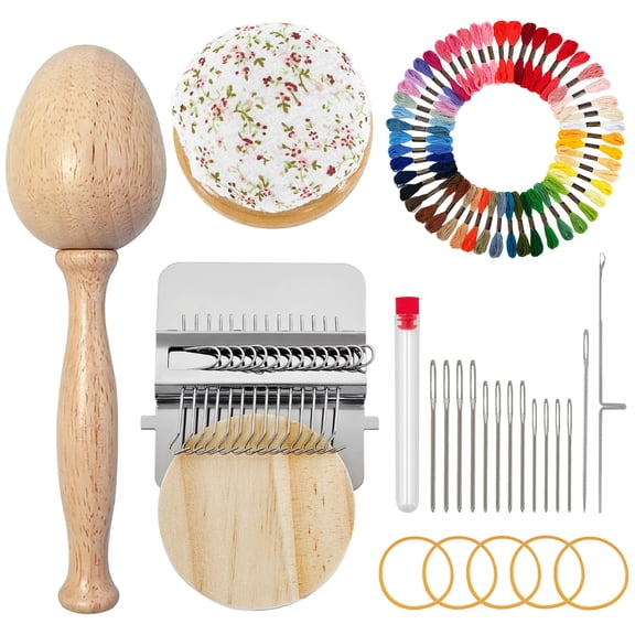 Knit Patch Kit, Darning Loom Kit, Darning Kit with 9 Pcs Large Eye Needles & 50 Color Threads, Darning Tool for Beginners DIY Handicraft Home Sewing Care