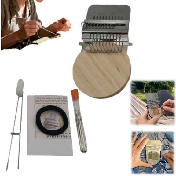 Knit Patch Kit Darning Loom,Knitpatch Loom,Mini Portable Patch Darning Loom Kit,for Mending Jeans Socks Clothes Loom Machine Makes Beautiful Stitching DIY Weaving Arts(10 Needles)