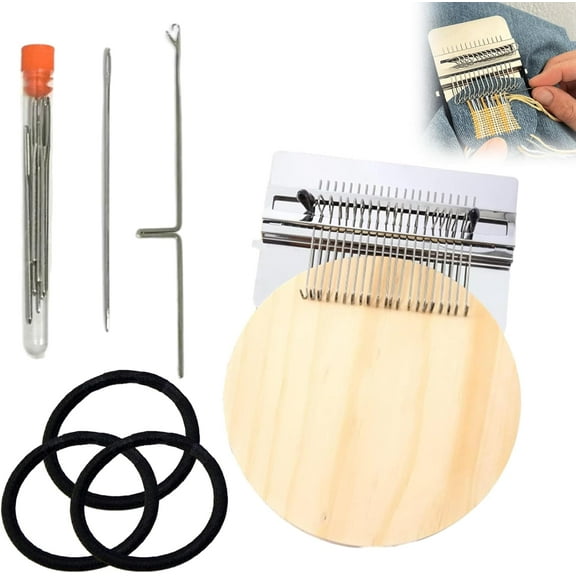 Knit Patch Kit Darning Loom,Knitpatch Loom,Mini Portable Patch Darning Loom Kit,for Mending Jeans Socks Clothes Loom Machine Makes Beautiful Stitching DIY Weaving Arts 21 Hooks