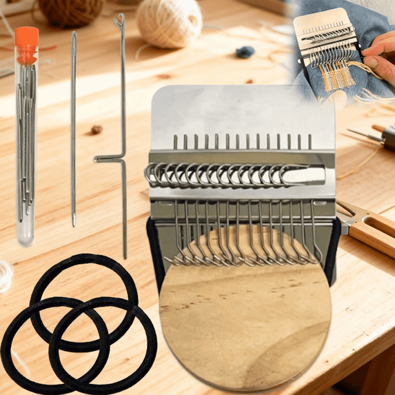 Knit Patch Kit Darning Loom, Mini Patchmaker Loom for DIY Mending, Portable Weaving Tool Kit for Quick Sewing Repair and Fabric Patching(10 Needles)