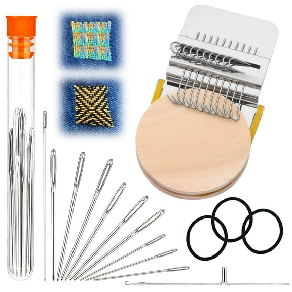 Knit Patch Kit Darning Loom, Patchmaker 2.0 Kit, Loom Knitting Machine for Beginners, Mini Portable Patch Weaving Loom Tool for Quickly Mending Jeans Socks Clothes, DIY Weaving Art (10 Hooks)