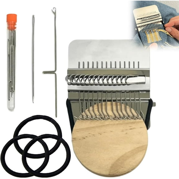 Knit Patch Kit, Loom Knitting Kit for Beginners, Mini Portable Patch Darning Loom Kit, Patchwork Weaving Tool Set for Quickly Sewing Repair, Sewing Craft Supplies(10 Hooks)