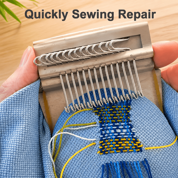 Knit Patch Kit with Mini Darning Loom, Sewing Sets for Beginners, Visible Mending Tool for Jeans Socks Clothes, Portable Weaving Machine for DIY Craft Repair