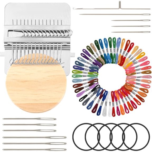 Knit Patch Kit PatchMaker 2.0, Mini Portable Patch Set with 50-Color threads, Darning Loom Kit for Repair Jeans/Socks,Weaving Loom for Visible Mending, DIY Artful Patterns(14 Hooks)