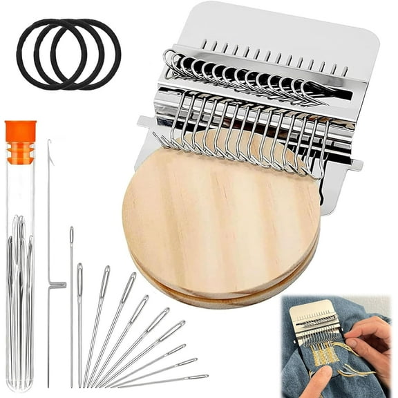 Knit Patch Kit PatchMaker 2.0, Portable Darning Loom for Beginners, Knitpatch Kit for Holes Repair on Socks, Clothes & Jeans, Patchwork Weaving Tool Set for Quickly Sewing Repair(14 Hooks)