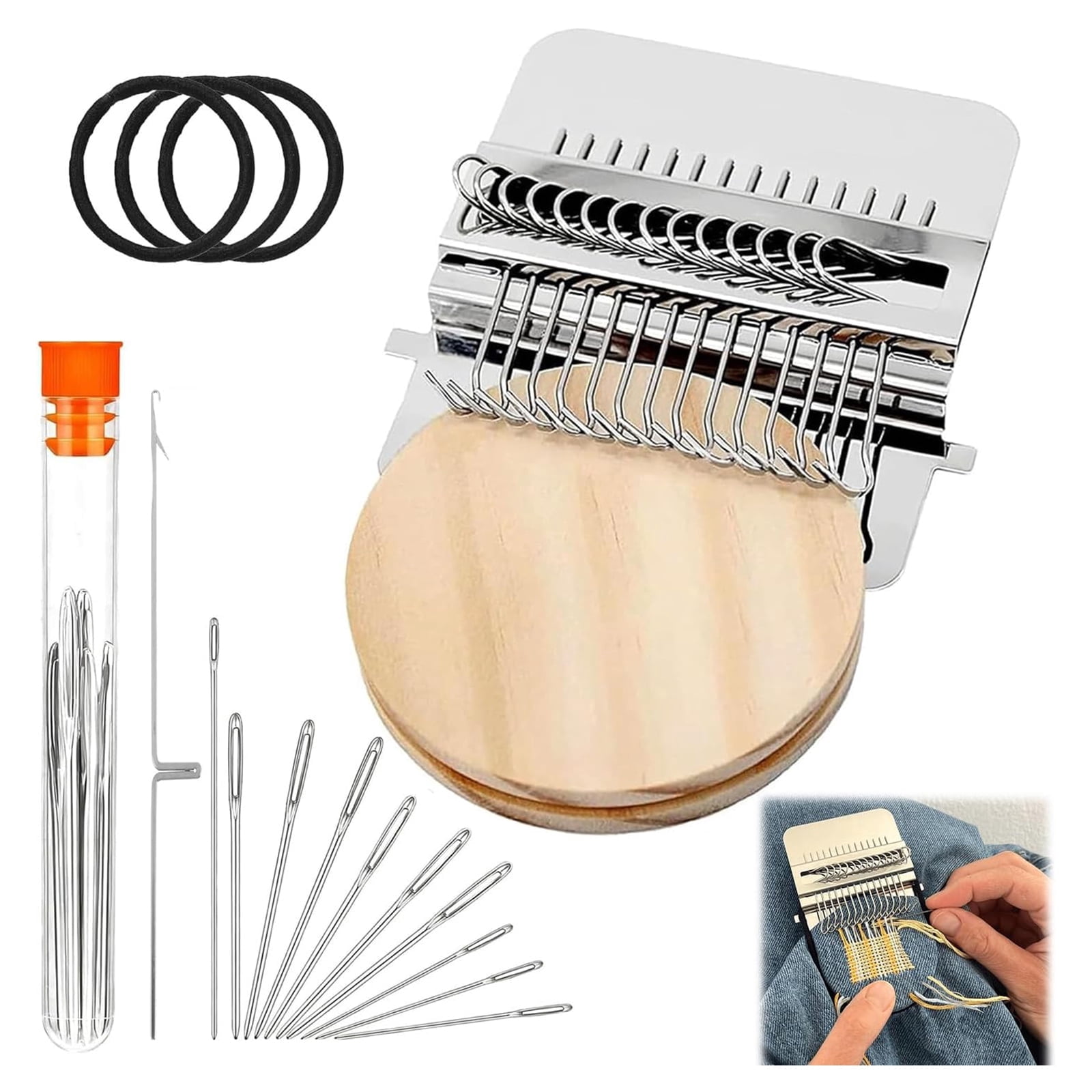 Knit Patch Kit PatchMaker 2.0, Portable Darning Loom for Beginners, Knitpatch Kit for Holes Repair on Socks, Clothes & Jeans, Patchwork Weaving Tool Set for Quickly Sewing Repair(21 Hooks)