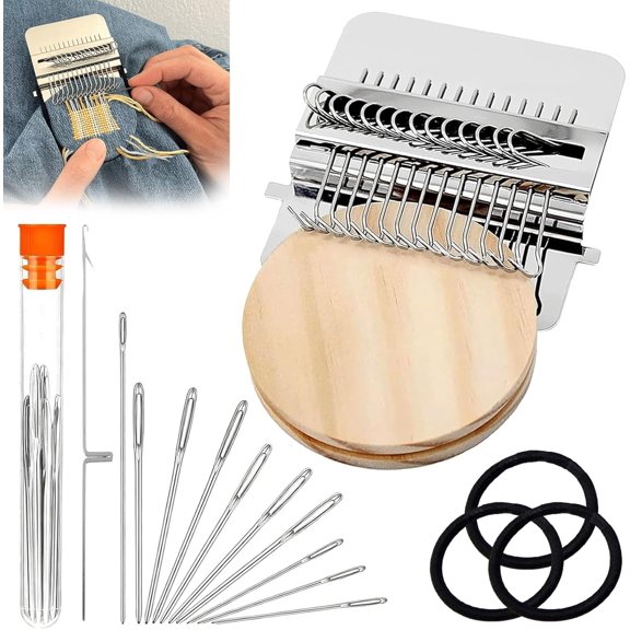 Knit Patch Kit,Patchmaker 2.0 Kit,Darning Loom,Mini Portable Patch Knitpatch, Patchwork Weaving Tool Set for Quickly Sewing Repair, Sewing,Knitting Kits for Beginners Repair Jeans, Socks(21Hooks)