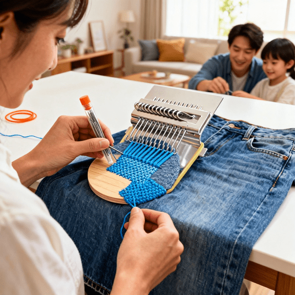 Knit Patch Patchmaker 2.0 Kit, Patchwork Weaving Tool Set, Mini Mending Darning Loom for Beginners and DIY Fabric Repairs(12 Needles)