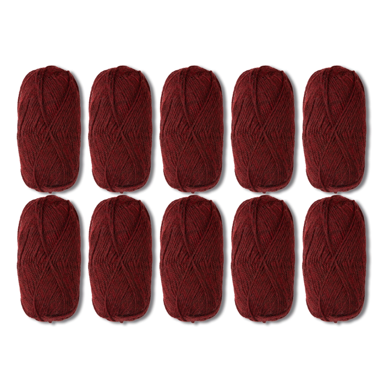 Knit Picks Wool of the Andes Garnet Heather Worsted Wool Yarn Pack - 10 Skeins of Red 100% Wool Worsted Yarn - Total 500 grams, 1100 yards