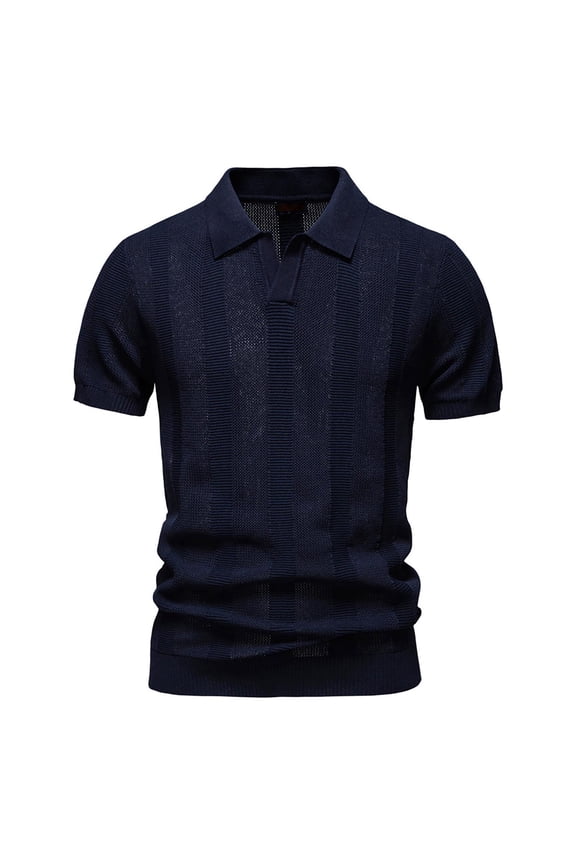 Knit Polo Shirts for Men Short Sleeve Textured Polo Shirt Slim Fit Summer Collared T Shirt with Pocket